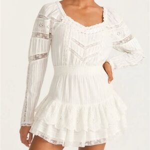 LoveShackFancy White Long Sleeve Mini Dress size medium